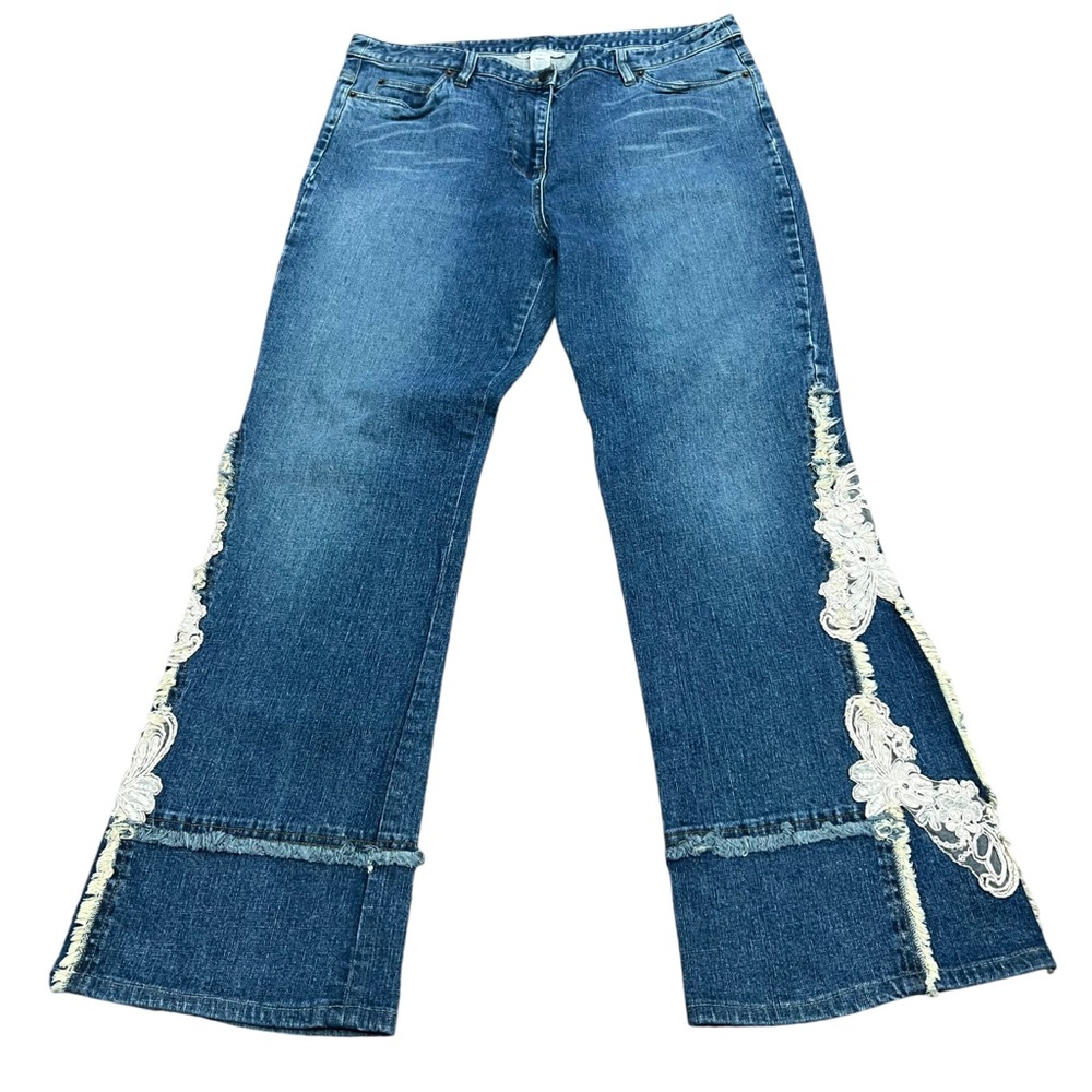 Blue Flare & Wide Leg Jeans with Lace Detail